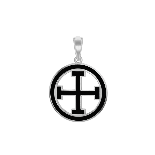 ITI NYC Potent Cross Pendant Medallion with Black Enamel in Sterling Silver