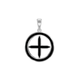 ITI NYC Pointed Cross Pendant Medallion with Black Enamel in Sterling Silver