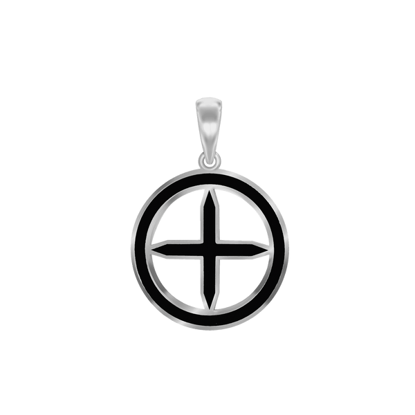 ITI NYC Pointed Cross Pendant Medallion with Black Enamel in Sterling Silver