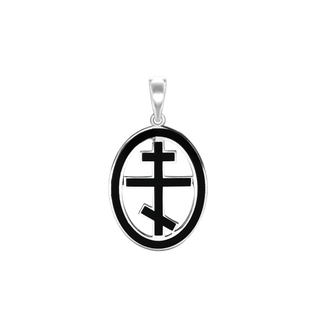 ITI NYC Orthodox Cross Pendant Medallion with Black Enamel in Sterling Silver