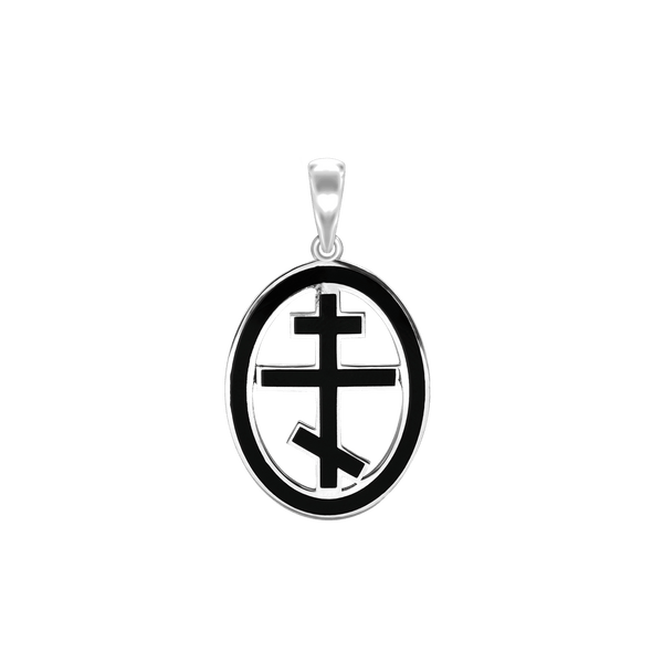 ITI NYC Orthodox Cross Pendant Medallion with Black Enamel in Sterling Silver