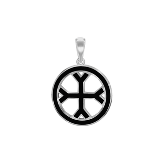 ITI NYC Fourchee Cross Pendant Medallion with Black Enamel in Sterling Silver
