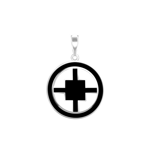 ITI NYC Quadrate Cross Pendant Medallion with Black Enamel in Sterling Silver