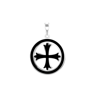 ITI NYC Patonce Cross Pendant Medallion with Black Enamel in Sterling Silver