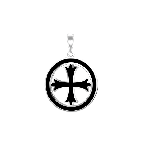 ITI NYC Patonce Cross Pendant Medallion with Black Enamel in Sterling Silver
