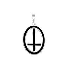 Load image into Gallery viewer, ITI NYC St. Peter&#39;s Cross Pendant Medallion with Black Enamel in Sterling Silver
