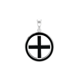ITI NYC Greek Cross Pendant Medallion with Black Enamel in Sterling Silver