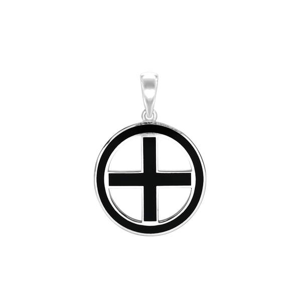 ITI NYC Greek Cross Pendant Medallion with Black Enamel in Sterling Silver