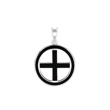 Load image into Gallery viewer, ITI NYC Greek Cross Pendant Medallion with Black Enamel in Sterling Silver
