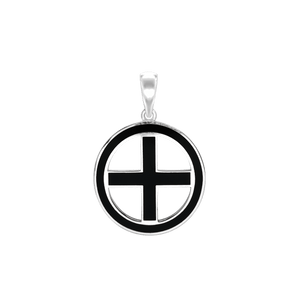 ITI NYC Greek Cross Pendant Medallion with Black Enamel in Sterling Silver