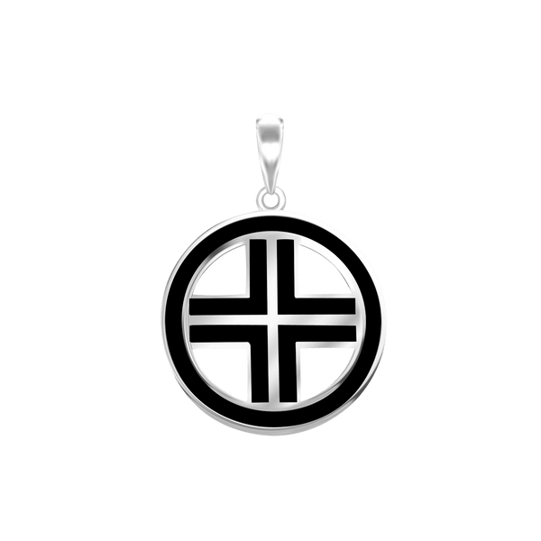 ITI NYC Voided Cross Pendant Medallion with Black Enamel in Sterling Silver