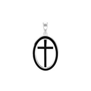 ITI NYC Latin Cross Pendant Medallion with Black Enamel in Sterling Silver