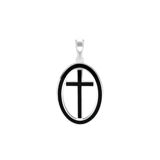 ITI NYC Latin Cross Pendant Medallion with Black Enamel in Sterling Silver
