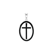 Load image into Gallery viewer, ITI NYC Latin Cross Pendant Medallion with Black Enamel in Sterling Silver
