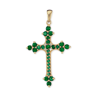 ITI NYC Trinity Cross Pendant with Green Cubic Zirconia in Sterling Silver