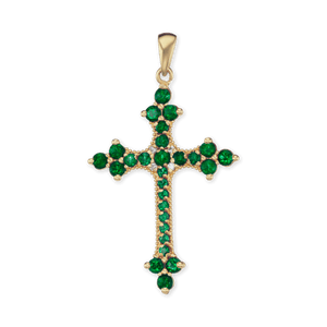 ITI NYC Trinity Cross Pendant with Green Cubic Zirconia in Sterling Silver