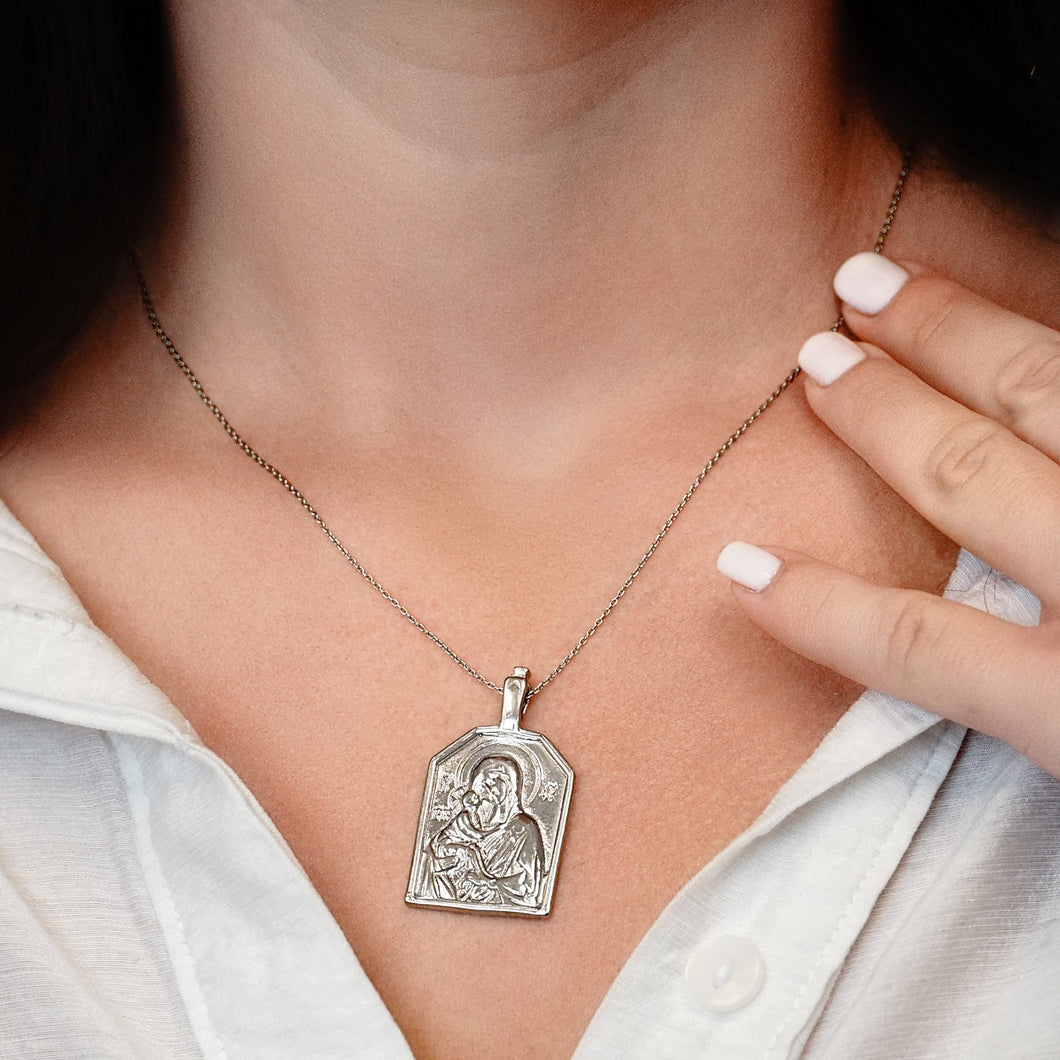 ITI NYC Madonna and Child Byzantine Double-Sided Pendant in Sterling Silver