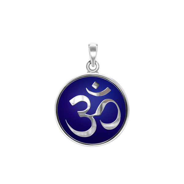 ITI NYC Hindu Om Pendant with Dark Blue Enamel in Sterling Silver