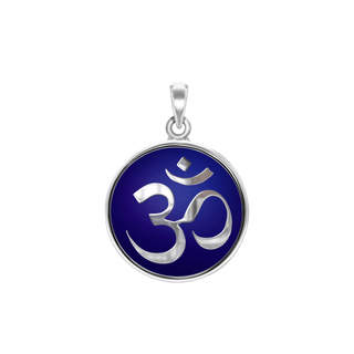 ITI NYC Hindu Om Pendant with Dark Blue Enamel in Sterling Silver