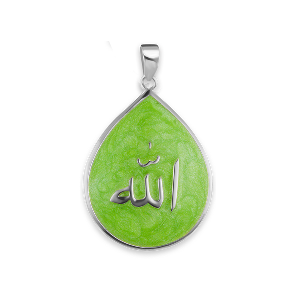 ITI NYC Allah Necklace with Light Green Enamel in Sterling Silver
