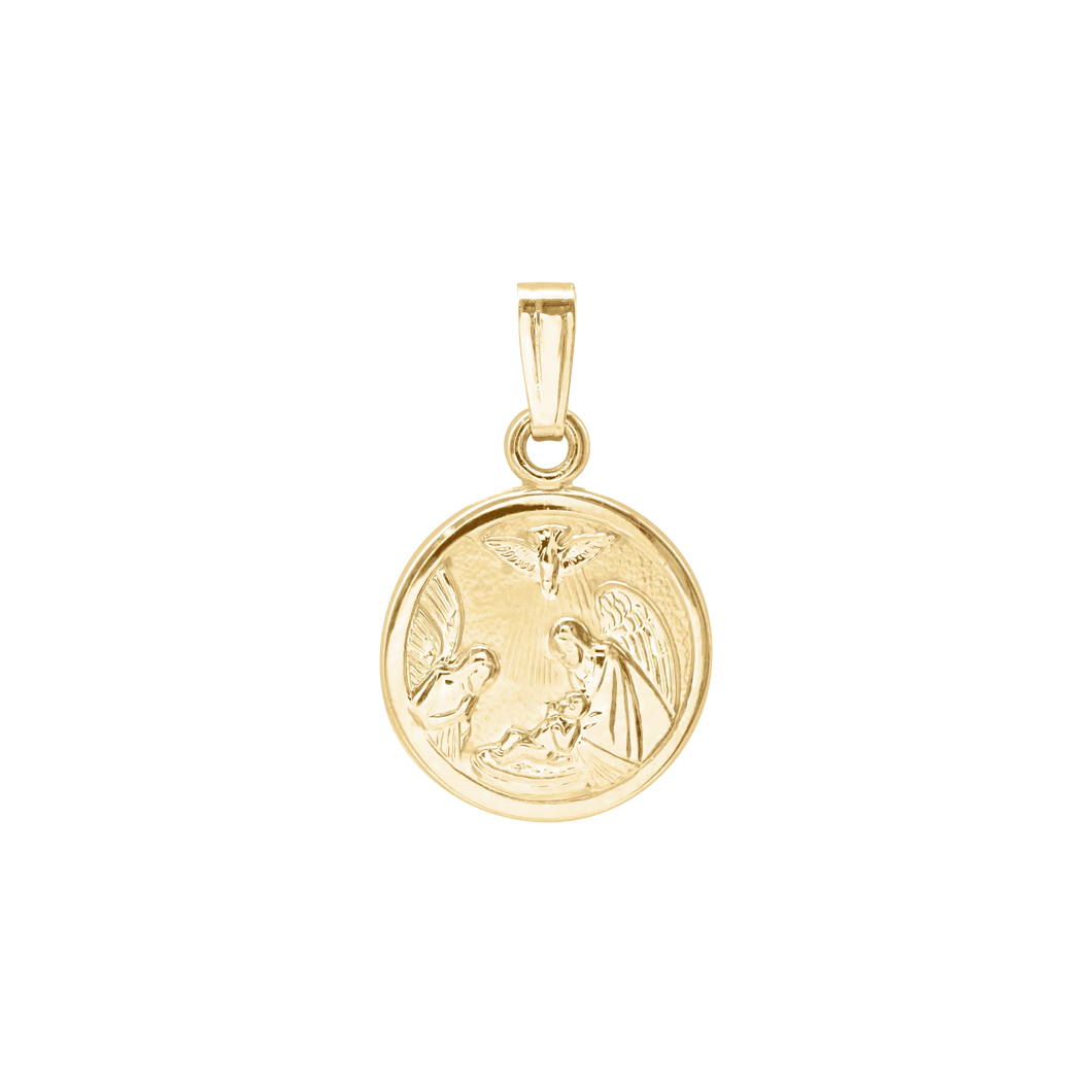 14K Gold Round Guardian Angel Medallion (1/2 inch - 1 inch)