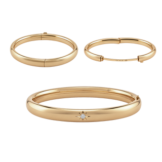 Stone St. Hinged Bangle Bracelet with Diamond Starburst Design in Gold-Filled