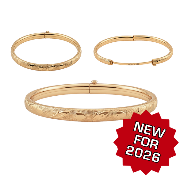 Hinged Bangle Bracelet with Floral Design in Gold-Filled