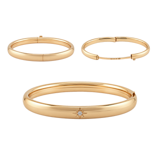 Stone St. Hinged Bangle Bracelet with Diamond Starburst Design in Gold-Filled