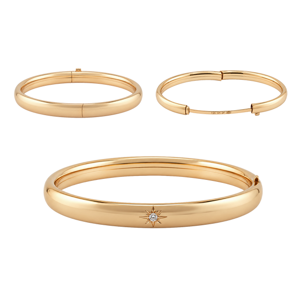 Stone St. Hinged Bangle Bracelet with Diamond Starburst Design in Gold-Filled