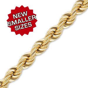 Bulk / Spooled Handmade Solid Rope Chain in 14K Yellow Gold (2.20 mm - 6.30 mm)