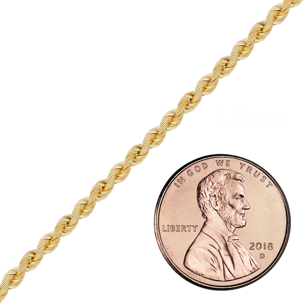 Bulk / Spooled Handmade Semi-Solid Rope Chain in 14K Yellow Gold (2.20 mm - 4.20 mm)