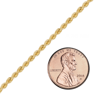 Bulk / Spooled Handmade Semi-Solid Rope Chain in 14K Yellow Gold (2.20 mm - 6.10 mm)