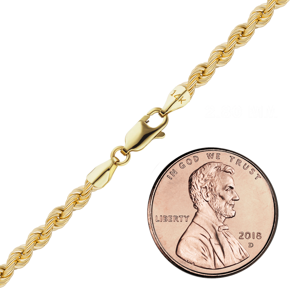 Riverside Blvd. Semi-Solid Rope Necklace in 14K Yellow Gold
