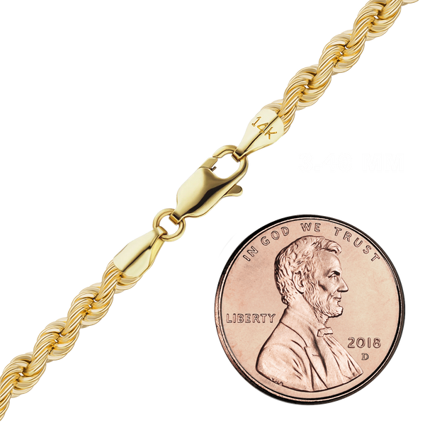 Riverside Blvd. Semi-Solid Rope Necklace in 14K Yellow Gold