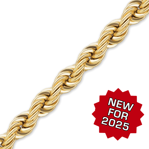 Bulk / Spooled Handmade Semi-Solid Rope Chain in 14K Yellow Gold (2.20 mm - 4.20 mm)