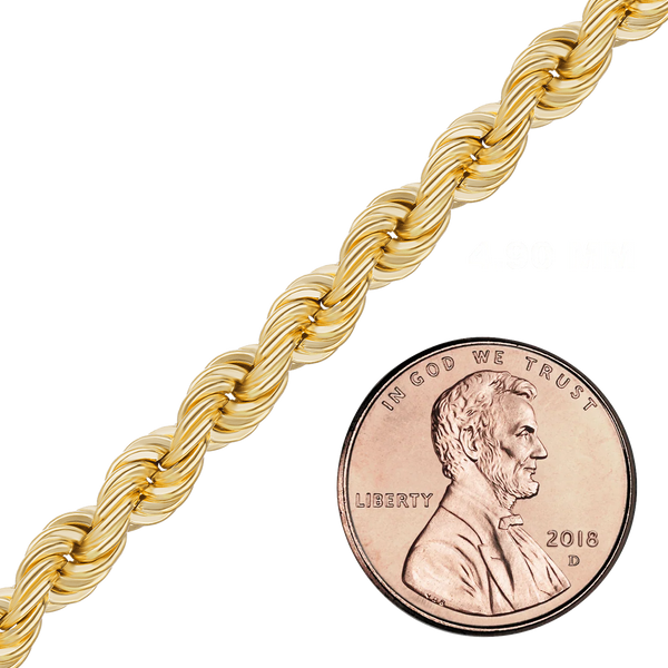 Bulk / Spooled Handmade Semi-Solid Rope Chain in 14K Yellow Gold (2.20 mm - 6.10 mm)