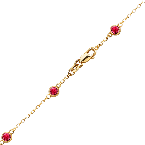 Finished Diamond by the Yard Cable Chain Anklet in 14K Yellow Gold with Ruby Stones