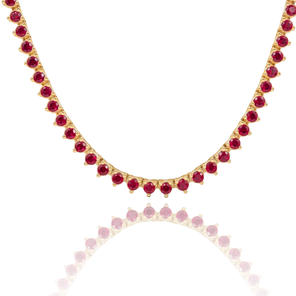 Tennis Necklace with Ruby Stones (July Birthstones) in 14K Gold (1.75 mm - 4.0 mm)