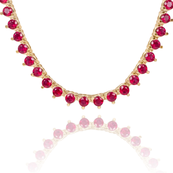 Tennis Necklace with Ruby Stones (July Birthstones) in 18K Gold (1.75 mm - 4.0 mm)