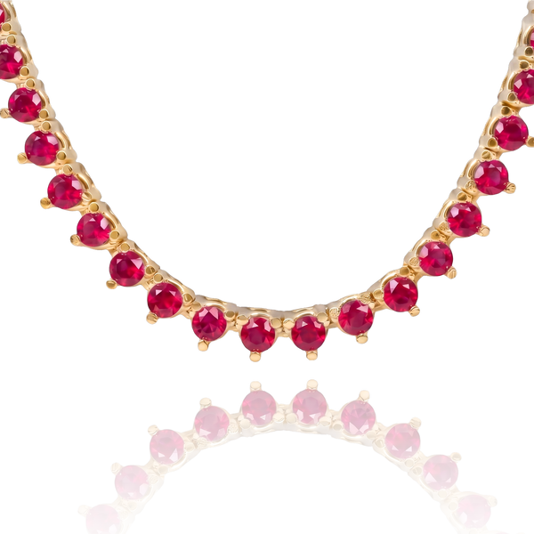 Tennis Necklace with Ruby Stones (July Birthstones) in 14K Gold (1.75 mm - 4.0 mm)