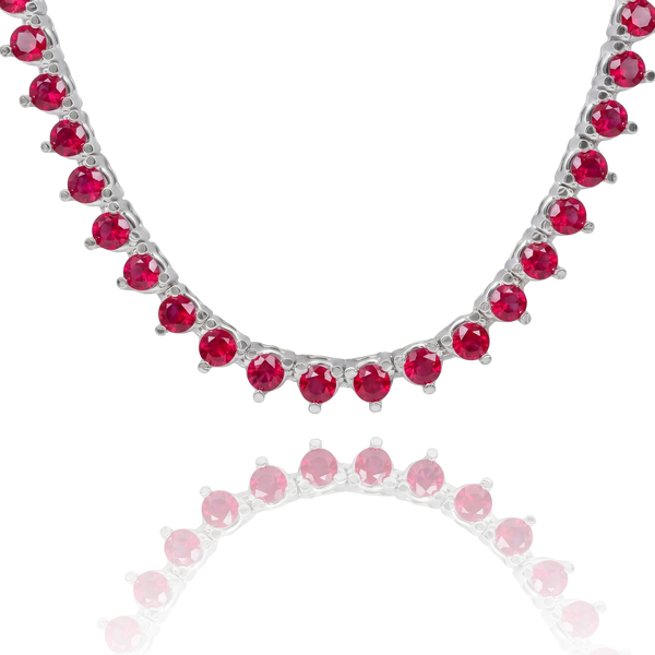 Tennis Necklace with Ruby Stones (July Birthstones) in 14K Gold (1.75 mm - 4.0 mm)