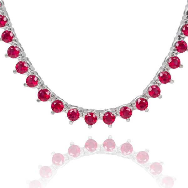 Tennis Necklace with Ruby Stones (July Birthstones) in 18K Gold (1.75 mm - 4.0 mm)