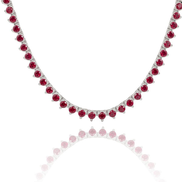Tennis Necklace with Ruby Stones (July Birthstones) in 14K Gold (1.75 mm - 4.0 mm)