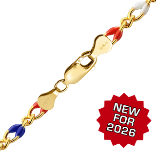Finished Red, White & Blue Single Figaro Enamel Anklet in 14K Gold-Filled