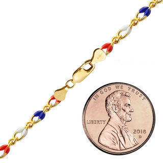 Finished Red, White & Blue Single Figaro Enamel Bracelet in 14K Gold-Filled