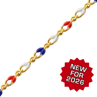 Bulk / Spooled Red, White & Blue Single Figaro Enamel Chain in 14K Gold-Filled (2.90 mm)
