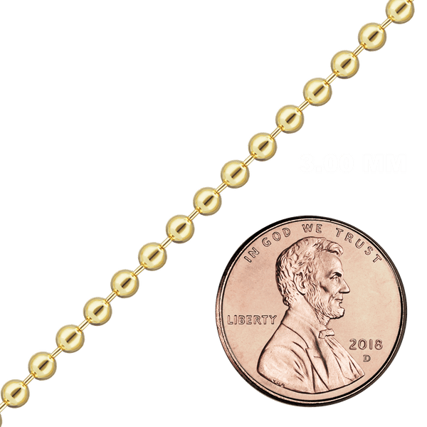 Bulk / Spooled Round Bead Chain in 14K & 18K Yellow Gold (1.00 mm - 4.00 mm)