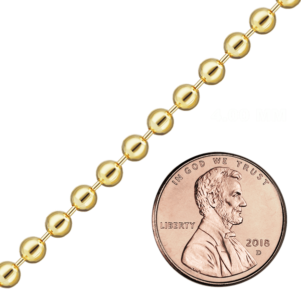 Bulk / Spooled Round Bead Chain in 14K & 18K Yellow Gold (1.00 mm - 4.00 mm)