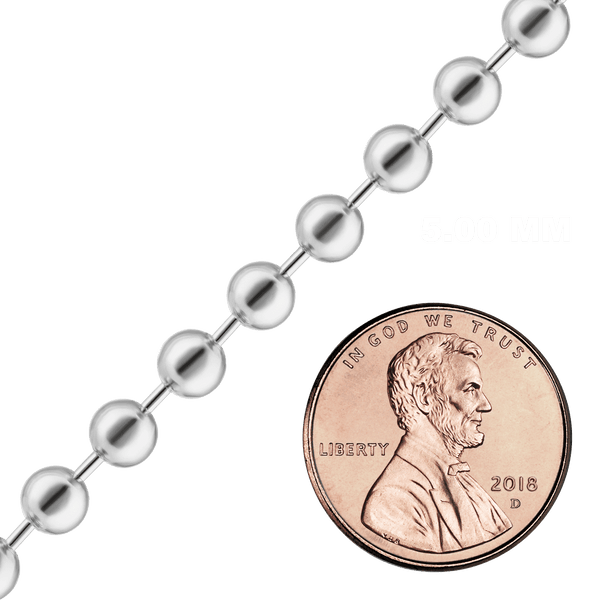 Bulk / Spooled Round Bead Chain in Sterling Silver (1.00 mm - 5.00 mm)