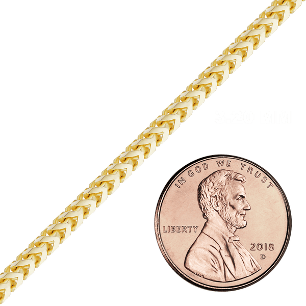 Bulk / Spooled Franco Foxtail Chain in 14K Yellow Gold (1.25 mm - 3.20 mm)